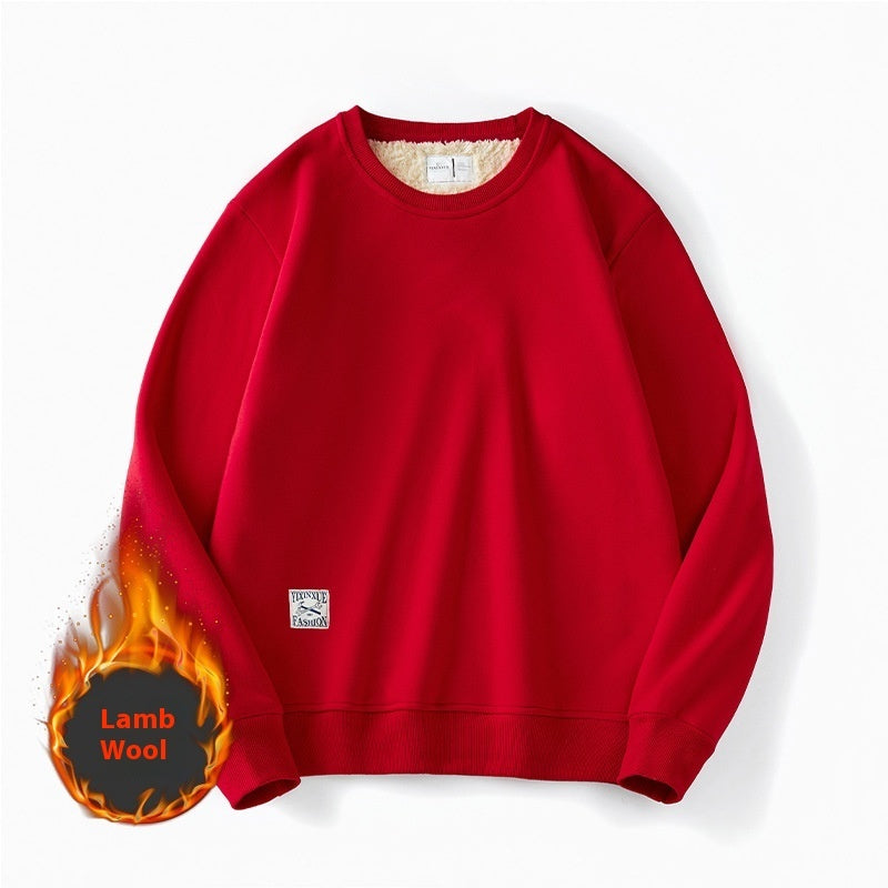 Fleece Sweatshirt Round Neck Pullover Top For