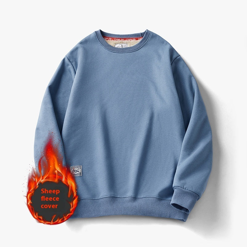 Fleece Sweatshirt Round Neck Pullover Top For