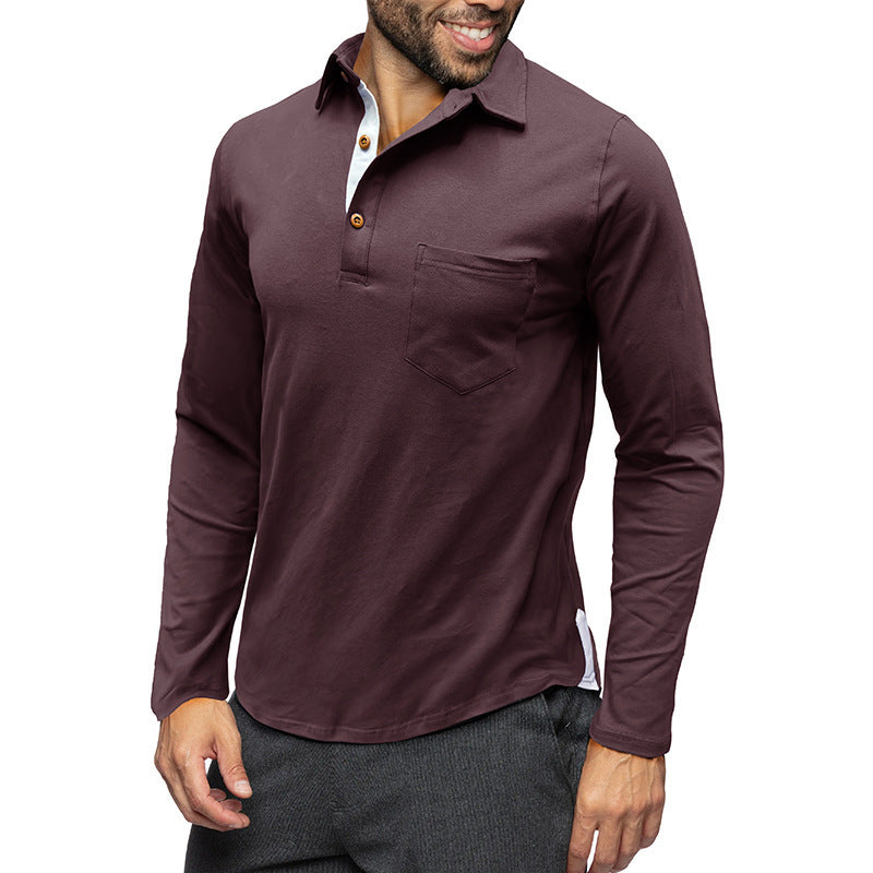 Retro Lapels T-Shirt Men'S Long-Sleeved Top
