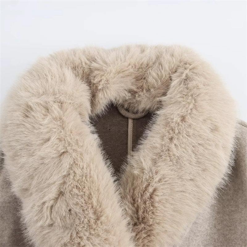 Style Simple Artificial Fur Effect Woolen Coat