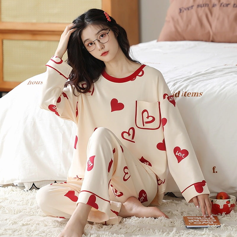Loose Print Pajamas Women Autumn Pyjama Set