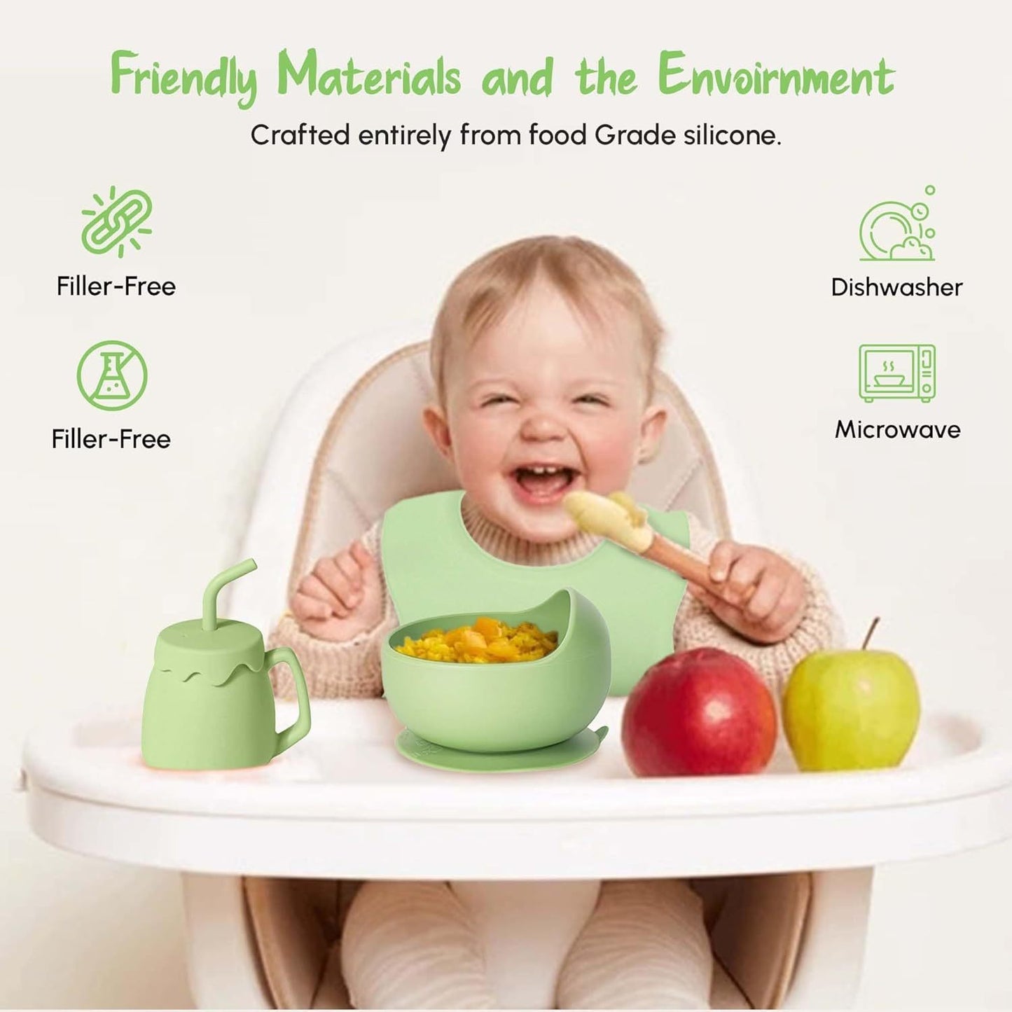 Siiicone Baby Feeding Set With Suction, 10