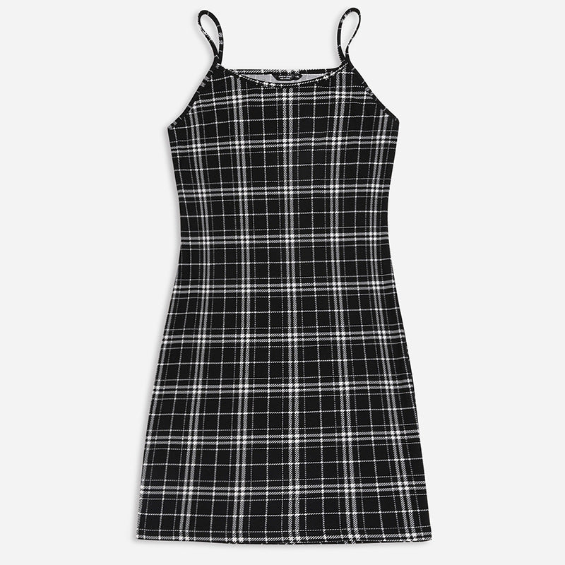 Plaid Slim Sling Dress European And American