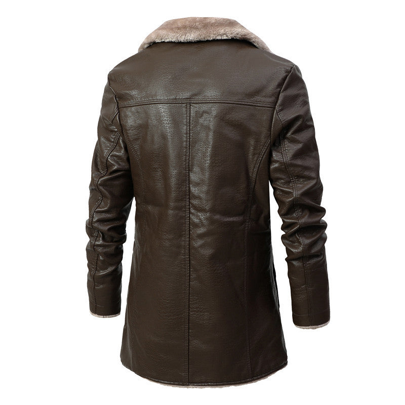 Lapel Leather Jacket Fleece Single-Breasted Coat For
