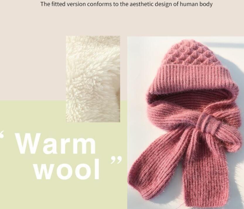 Women'S Fleece-Lined Scarf And Hat Knitted Hat
