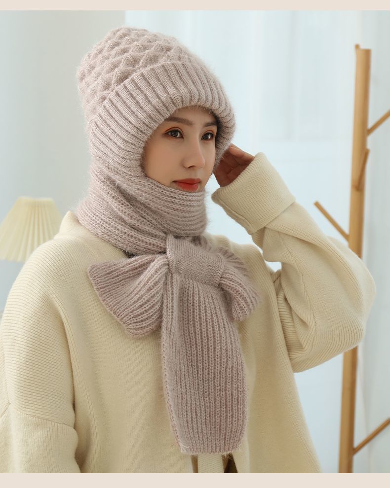 Women'S Fleece-Lined Scarf And Hat Knitted Hat