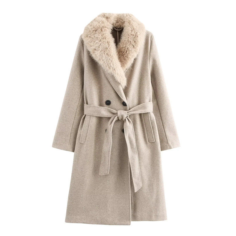 Style Simple Artificial Fur Effect Woolen Coat