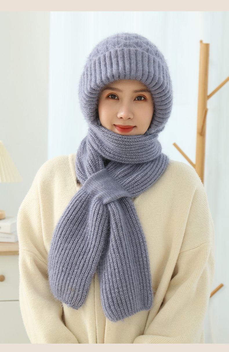 Women'S Fleece-Lined Scarf And Hat Knitted Hat