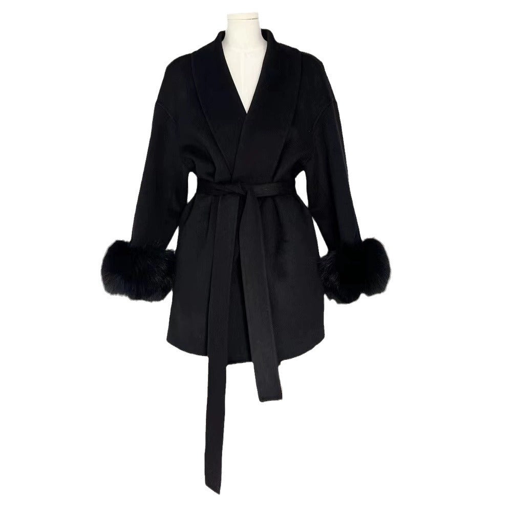 Cuff Detachable Fox Fur Elegant -Sided Cashmere