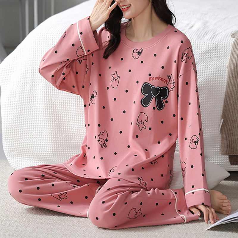 Loose Print Pajamas Women Autumn Pyjama Set
