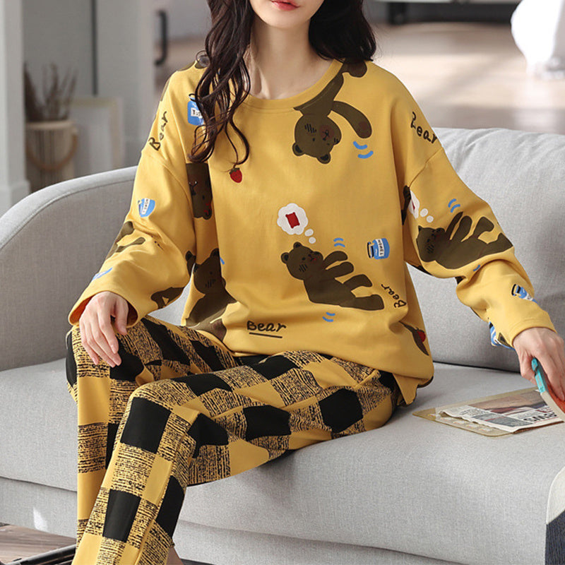 Loose Print Pajamas Women Autumn Pyjama Set