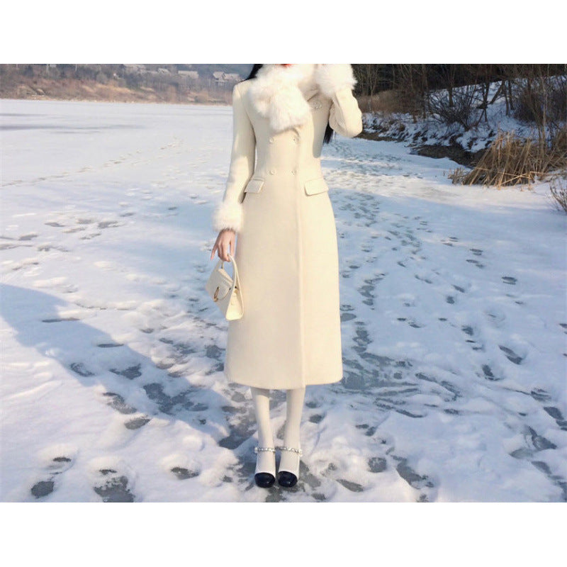 Waist-Tight Mid-Length Woolen Overcoat For Women
