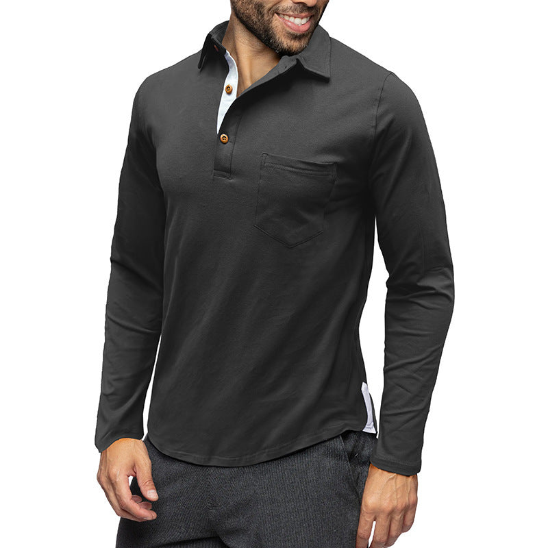 Retro Lapels T-Shirt Men'S Long-Sleeved Top