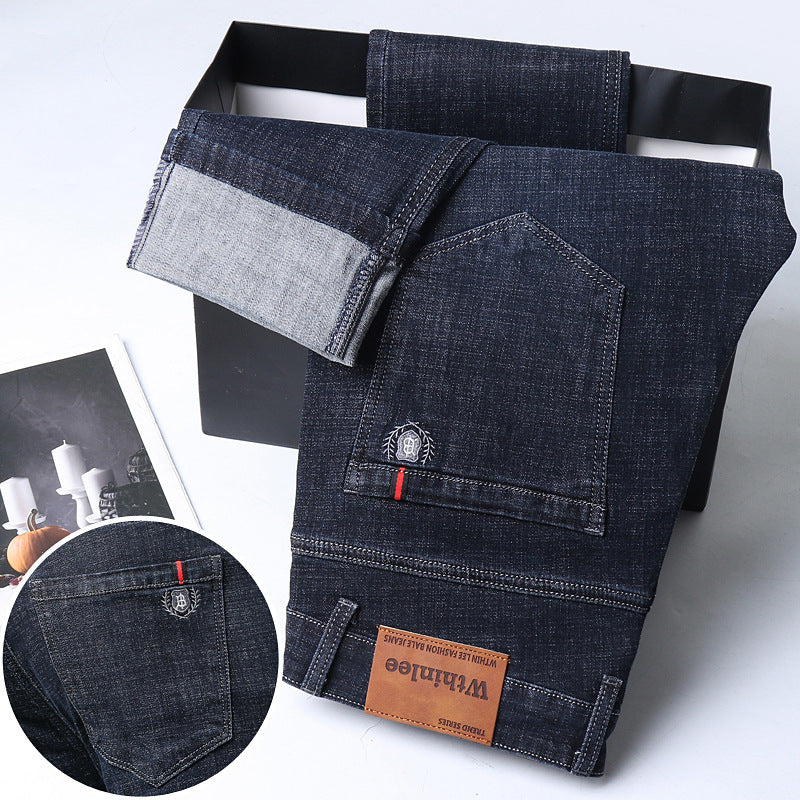 Jeans Men'S Straight Loose Casual Pants Fleece-Lined