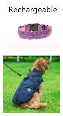 LED犬用首輪 安全調節可能 ナイロン ヒョウ柄