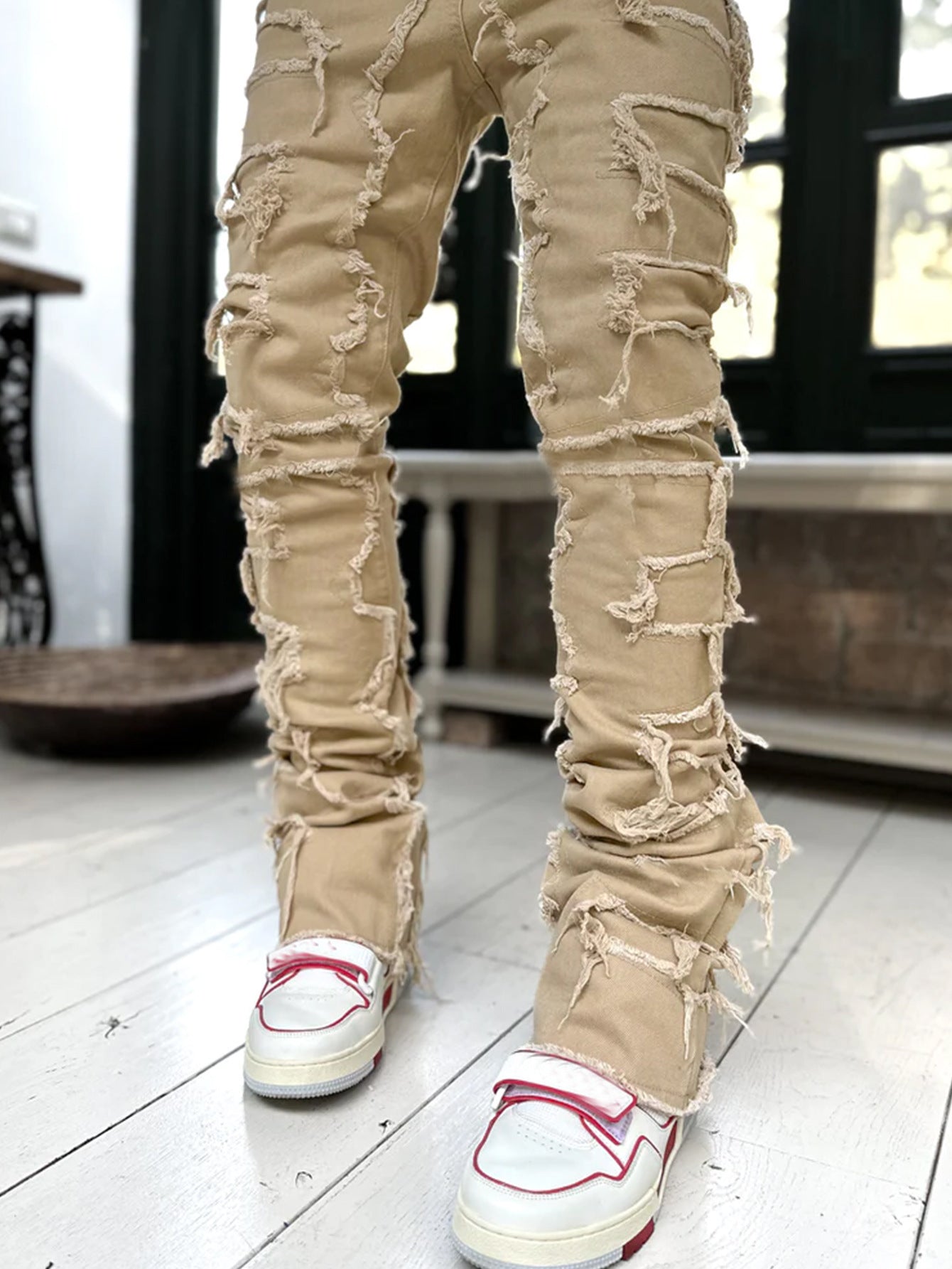 メンズ トラウザーズ パッチワークパンツ タイトフィット