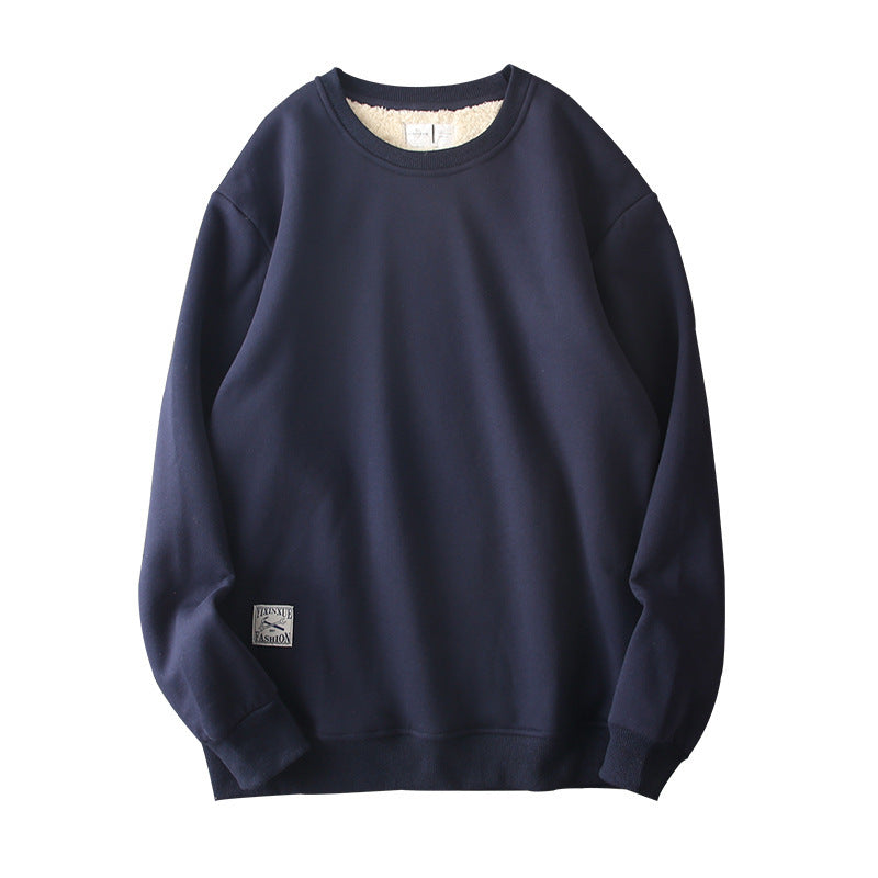 Fleece Sweatshirt Round Neck Pullover Top For