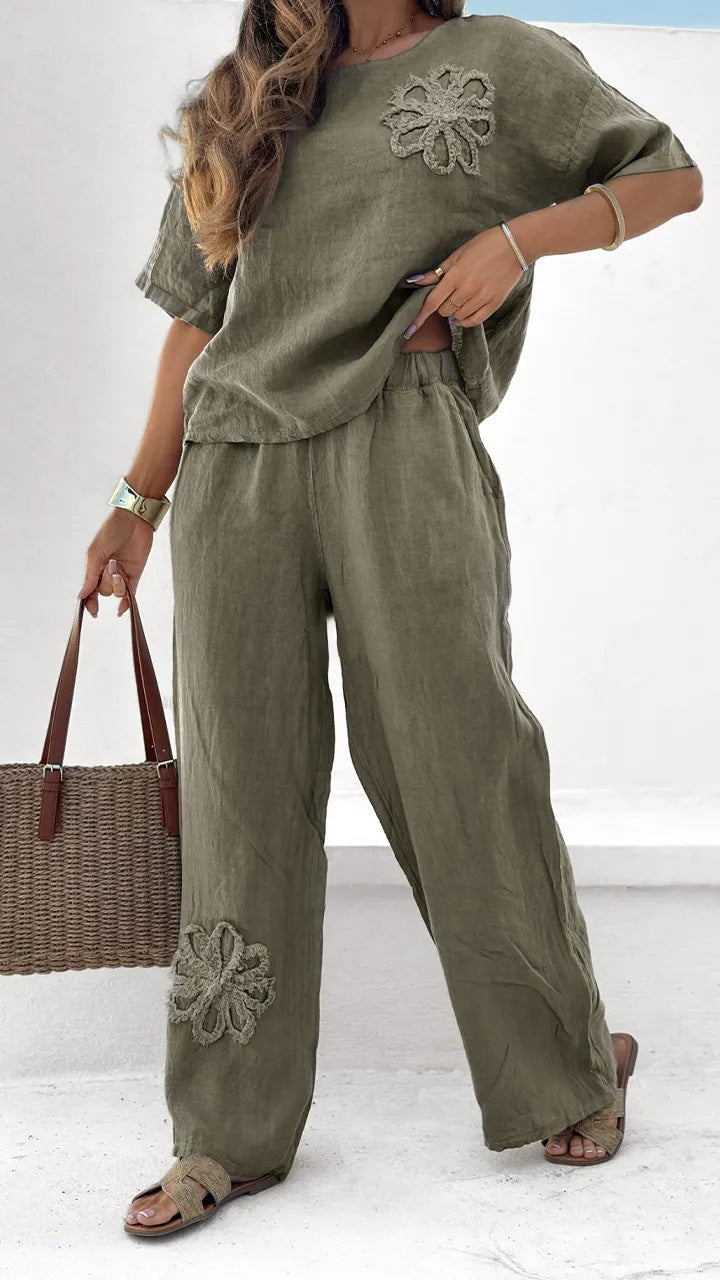 Women'S 2-Piece Set Plus Size Embroidered Leisure