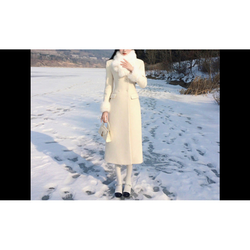 Waist-Tight Mid-Length Woolen Overcoat For Women