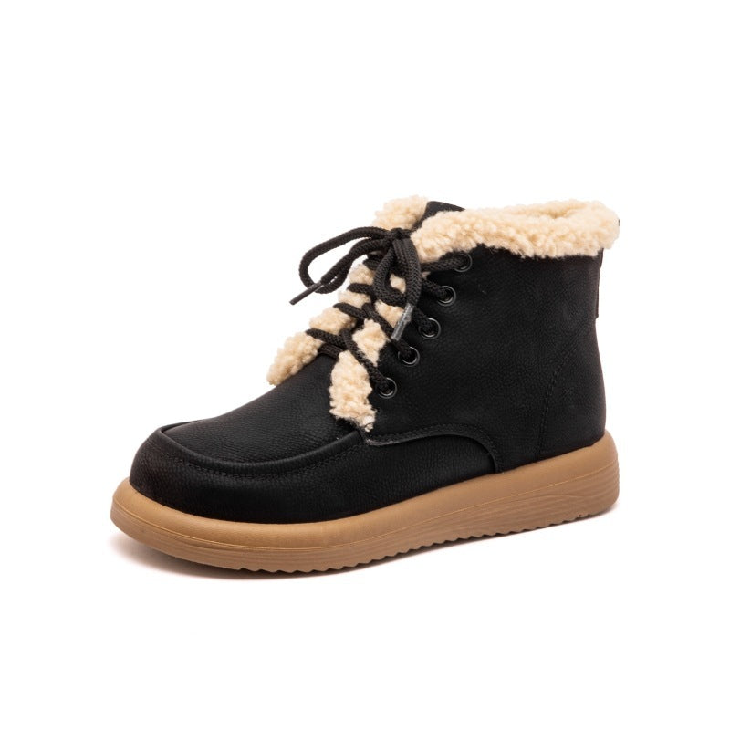Lace-Up Plush Snow Boots Warm Fleece Flat