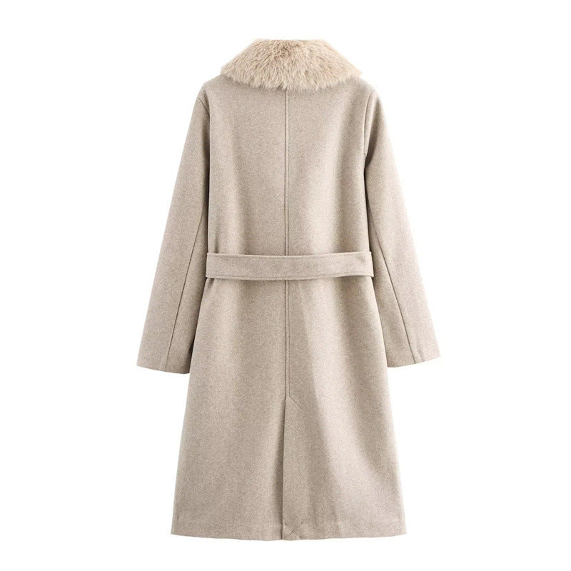 Style Simple Artificial Fur Effect Woolen Coat