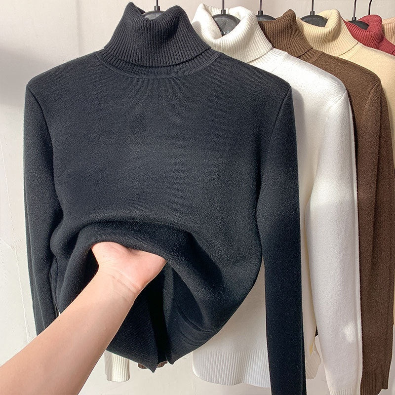Turtle Neck Sweater Women Elegant Thick Female