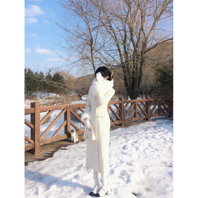 Waist-Tight Mid-Length Woolen Overcoat For Women