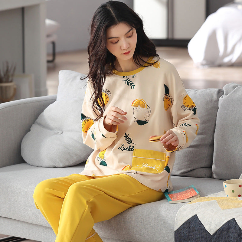 Loose Print Pajamas Women Autumn Pyjama Set
