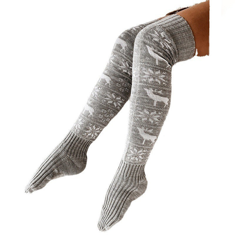 Christmas Knitted Women Stocking Beautiful Elk Snowflake