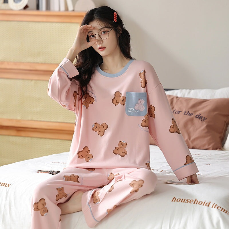 Loose Print Pajamas Women Autumn Pyjama Set