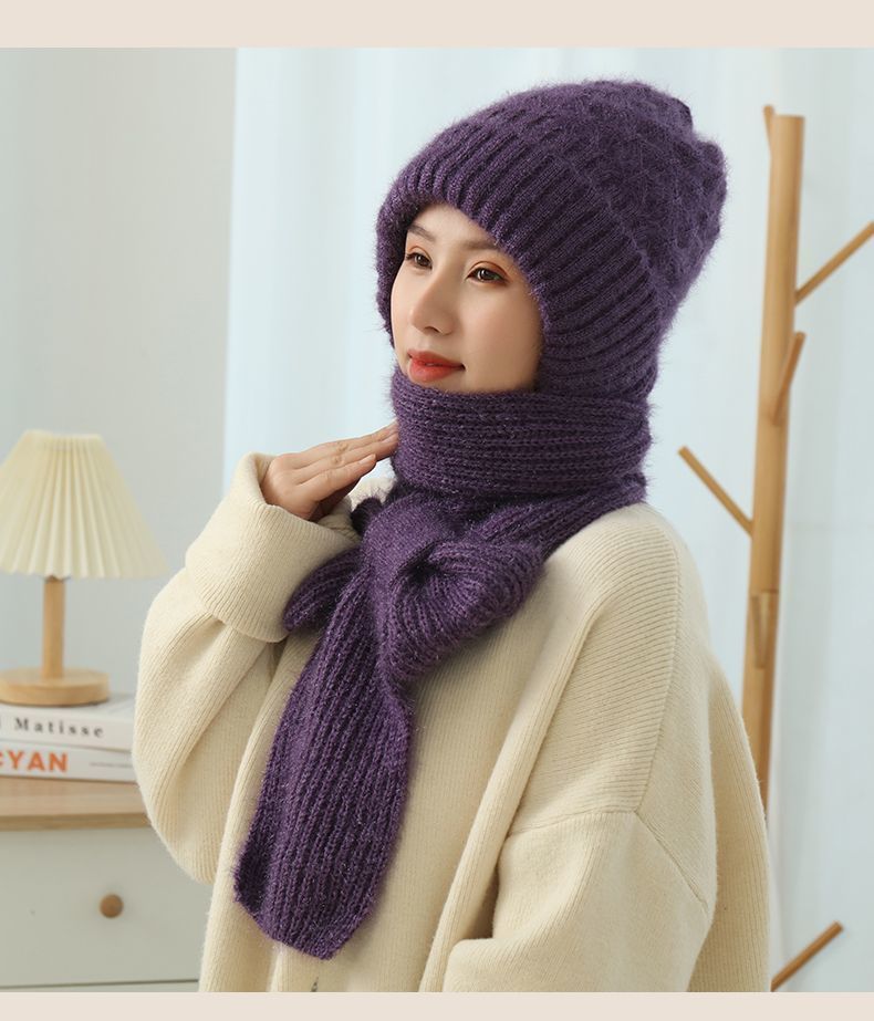 Women'S Fleece-Lined Scarf And Hat Knitted Hat