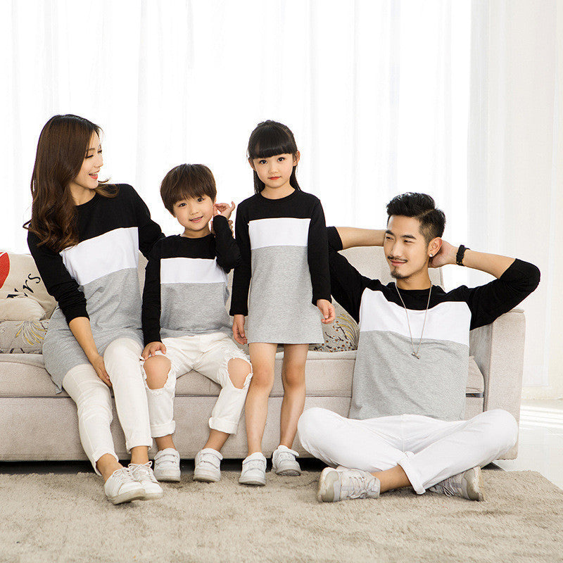 Colorblock Long-Sleeved T-Shirt For A Family Of