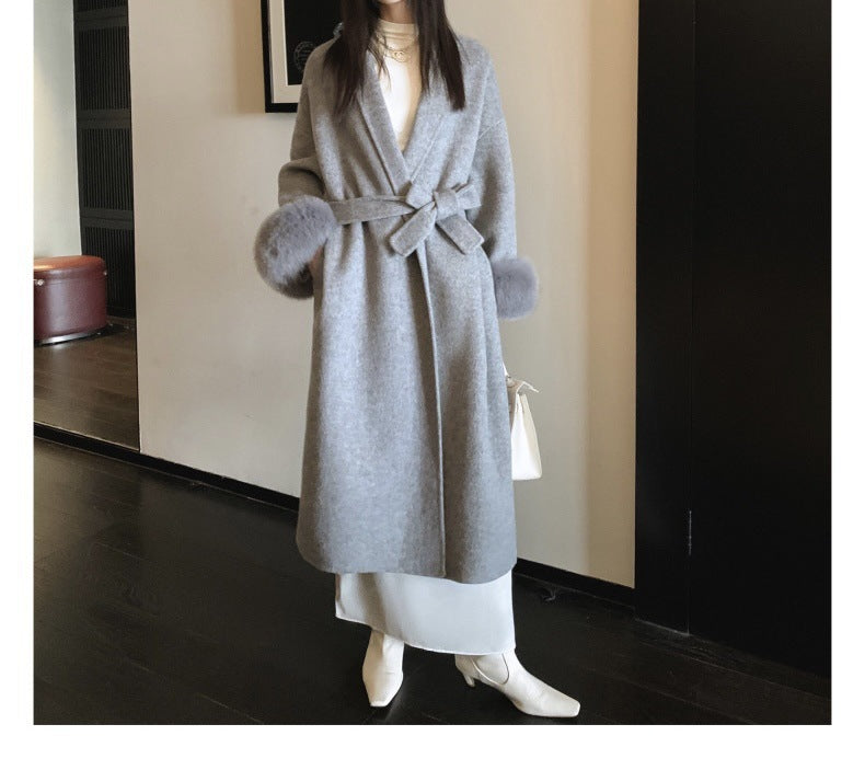 Cuff Detachable Fox Fur Elegant -Sided Cashmere