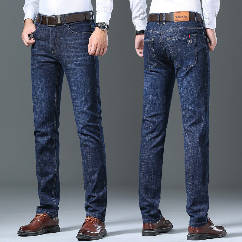 Jeans Men'S Straight Loose Casual Pants Fleece-Lined