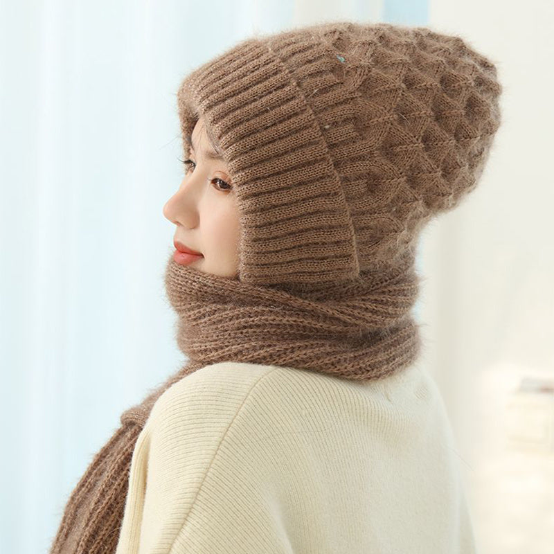 Women'S Fleece-Lined Scarf And Hat Knitted Hat