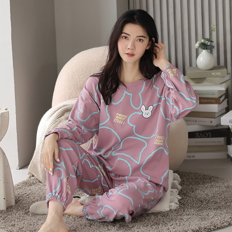 Loose Print Pajamas Women Autumn Pyjama Set