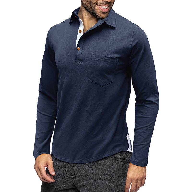 Retro Lapels T-Shirt Men'S Long-Sleeved Top