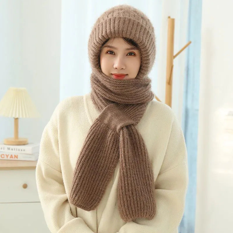 Women'S Fleece-Lined Scarf And Hat Knitted Hat