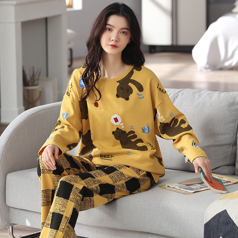 Loose Print Pajamas Women Autumn Pyjama Set