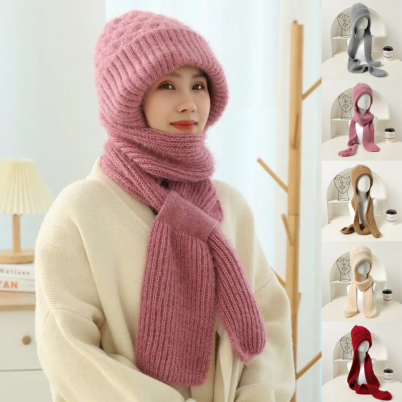 Women'S Fleece-Lined Scarf And Hat Knitted Hat