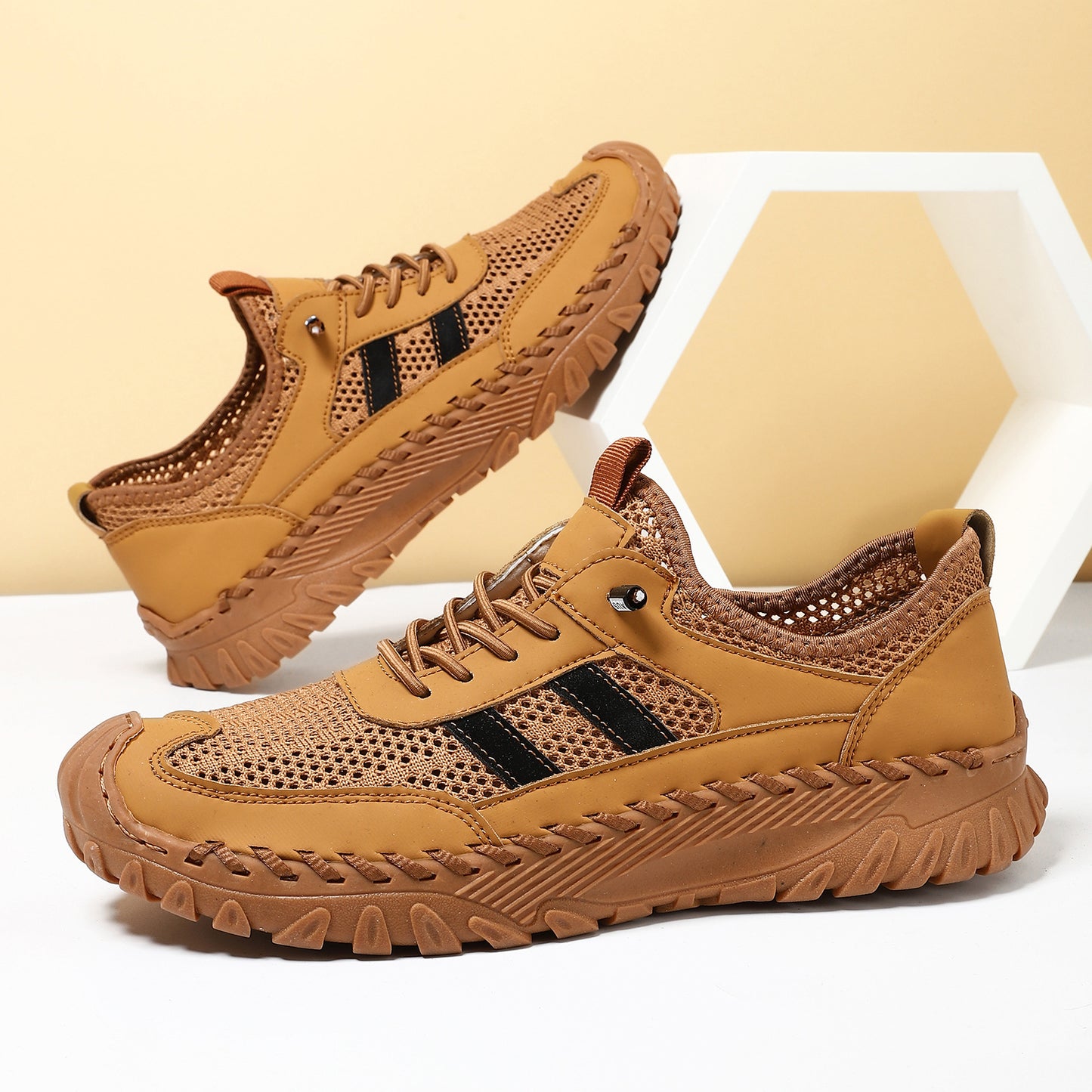 Plus Size Sewed Cowhide Mesh Korean Men'S