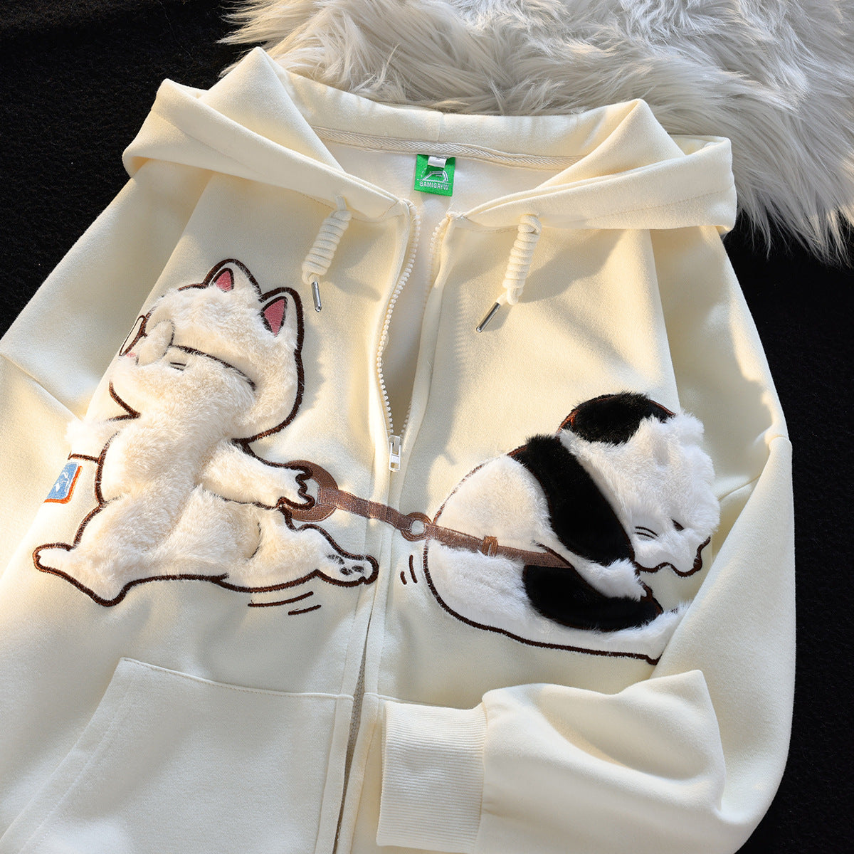 女性用漫画猫ジッパーセーター