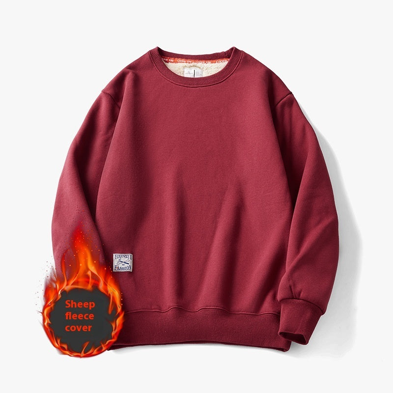 Fleece Sweatshirt Round Neck Pullover Top For