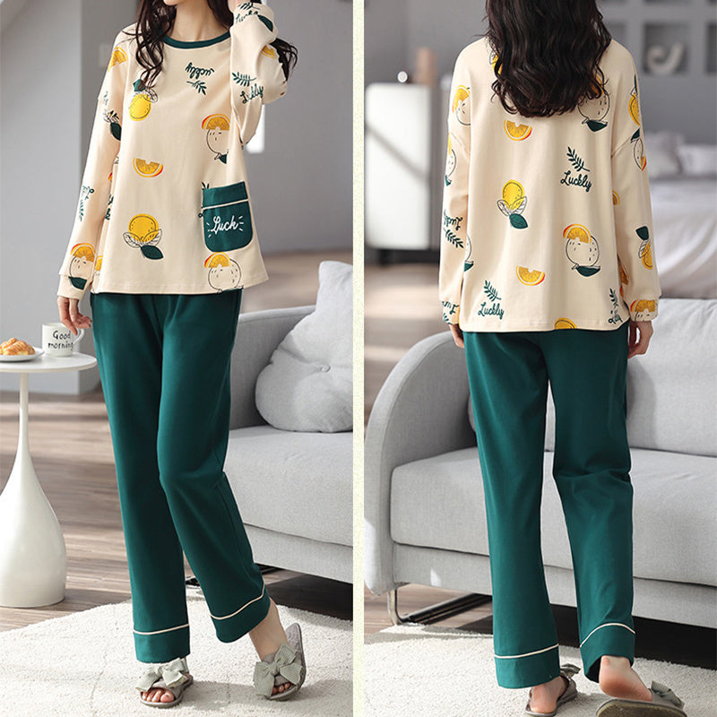 Loose Print Pajamas Women Autumn Pyjama Set