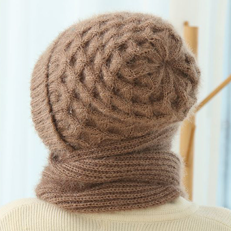 Women'S Fleece-Lined Scarf And Hat Knitted Hat