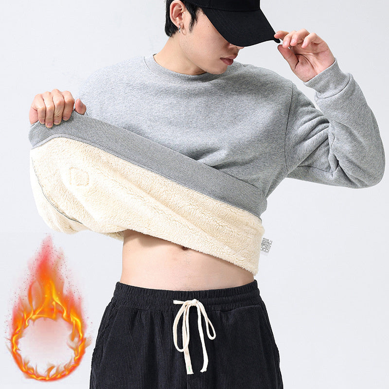 Fleece Sweatshirt Round Neck Pullover Top For