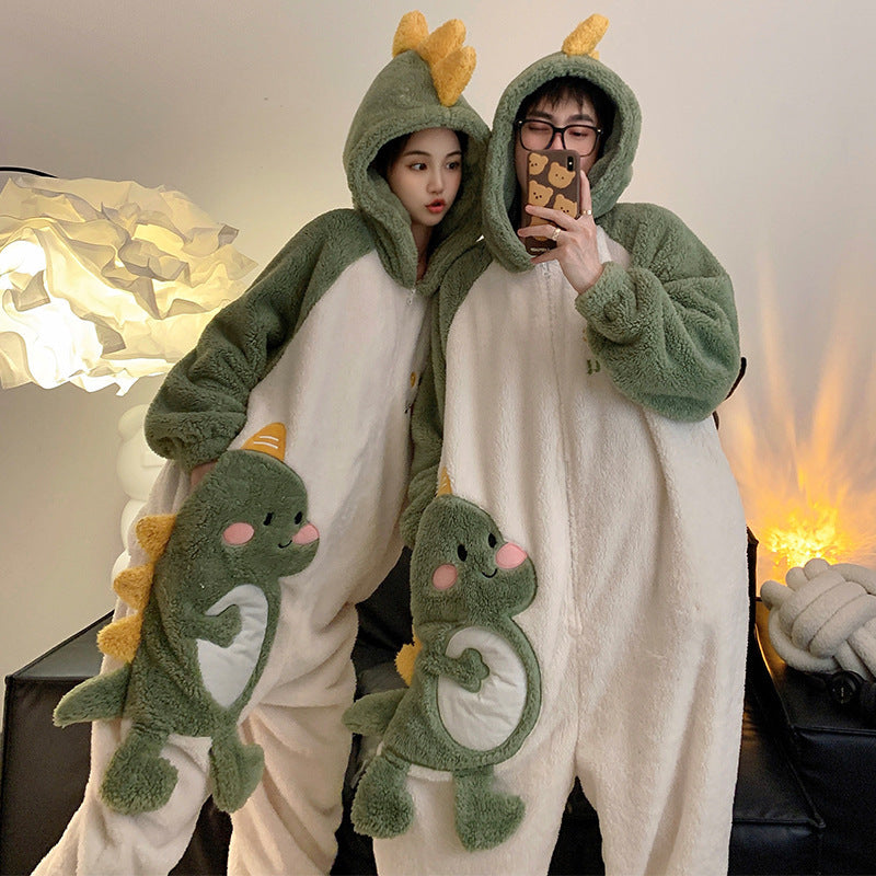 Cartoon Jumpsuit Homewear Couple One-Piece Nightgown Coral