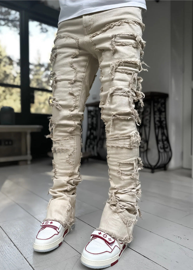 メンズ トラウザーズ パッチワークパンツ タイトフィット