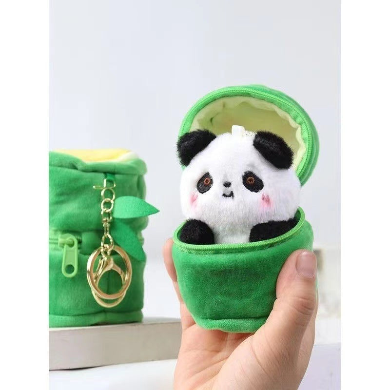 かわいい竹パイプのパンダキーホルダー