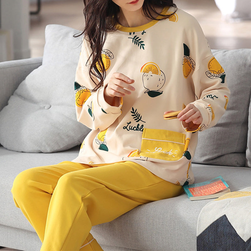 Loose Print Pajamas Women Autumn Pyjama Set
